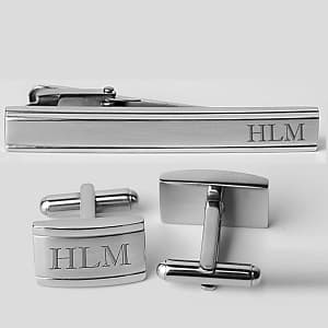 Personalized Cufflinks & Tie Clip Set