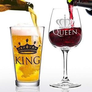 King And Queen Glass Gift Set - Great Anniversary gifts