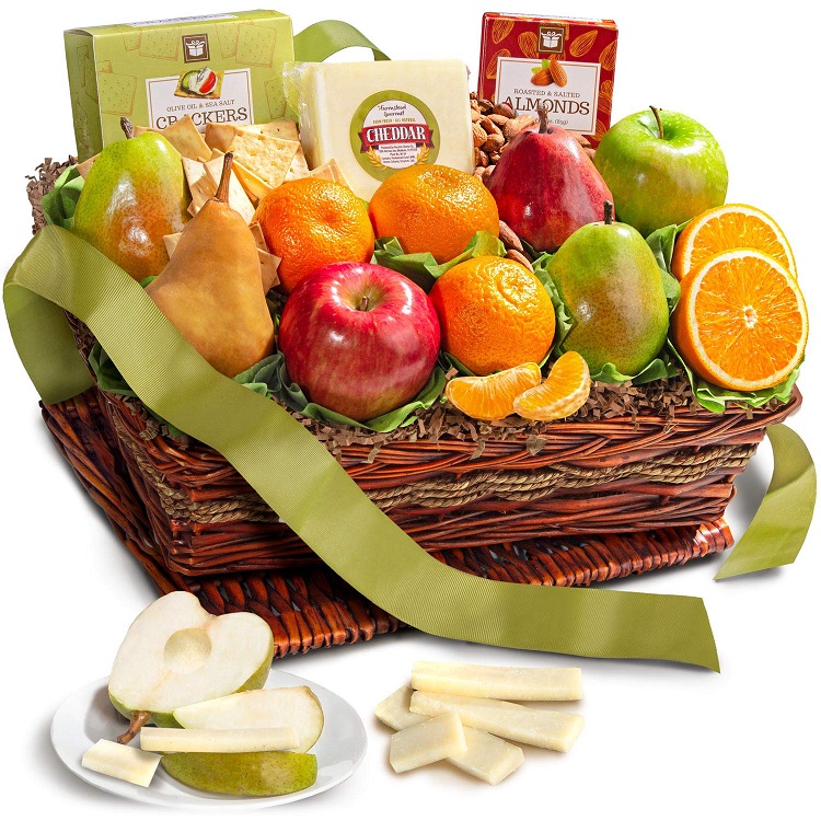 Classic Fresh Fruit Basket Gift with Crackers, Cheese and Nuts