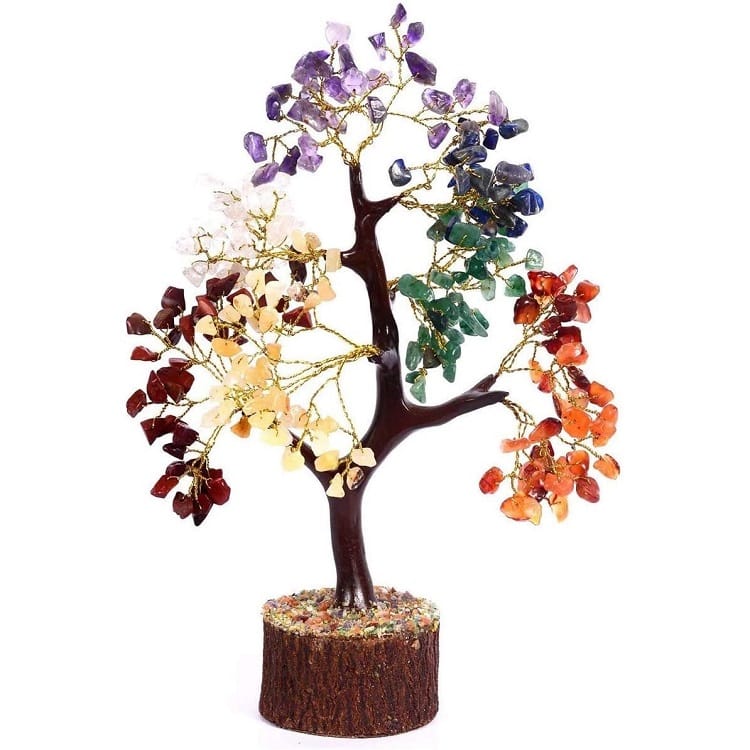 Seven Chakra Natural Healing Gemstone Crystal Bonsai Fortune tree